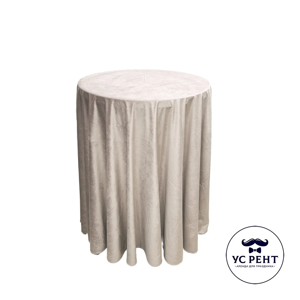 Коктейльный стол 110х80 + Скатерть круглая 3 м (БЕЖ) бархат