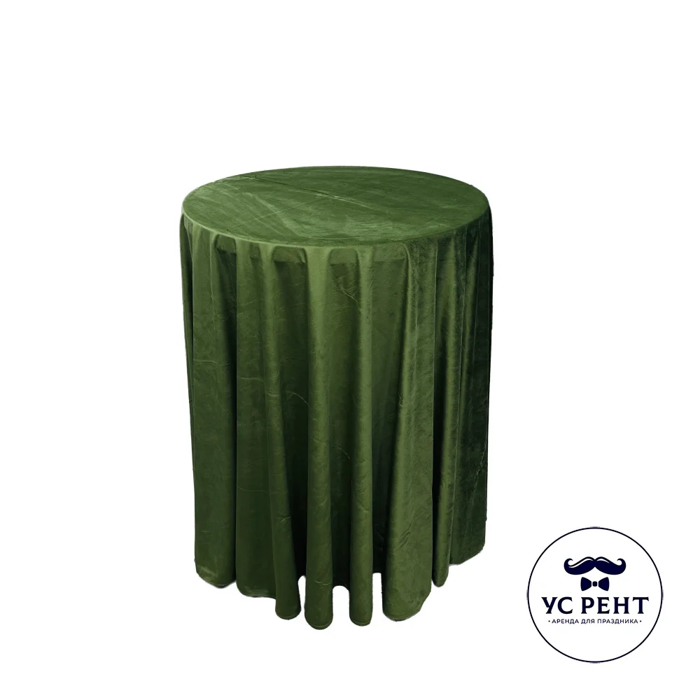 Коктейльный стол 110х80 + Скатерть круглая 3 м (ОЛИВКА) бархат
