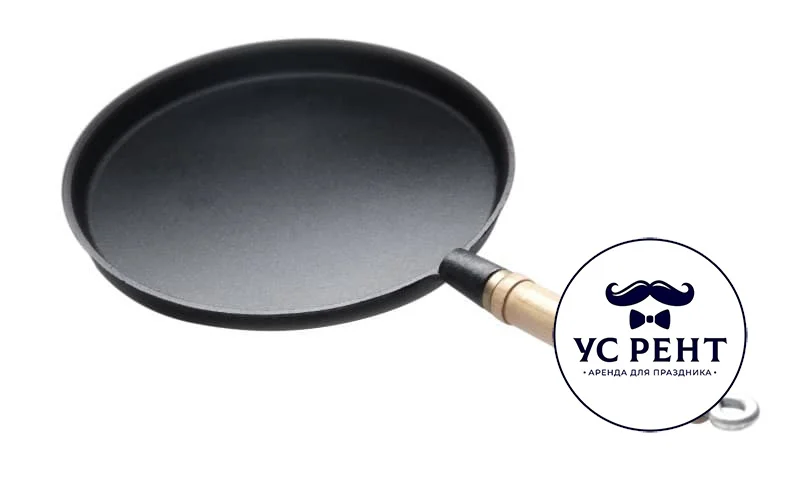 Сковорода чугунная блинная с деревянной ручкой D-24 см