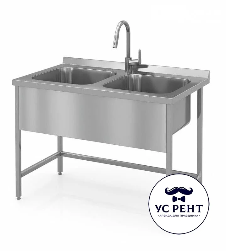 Ванна моечная 2-секционная со смесителем 1200х600х870 мм