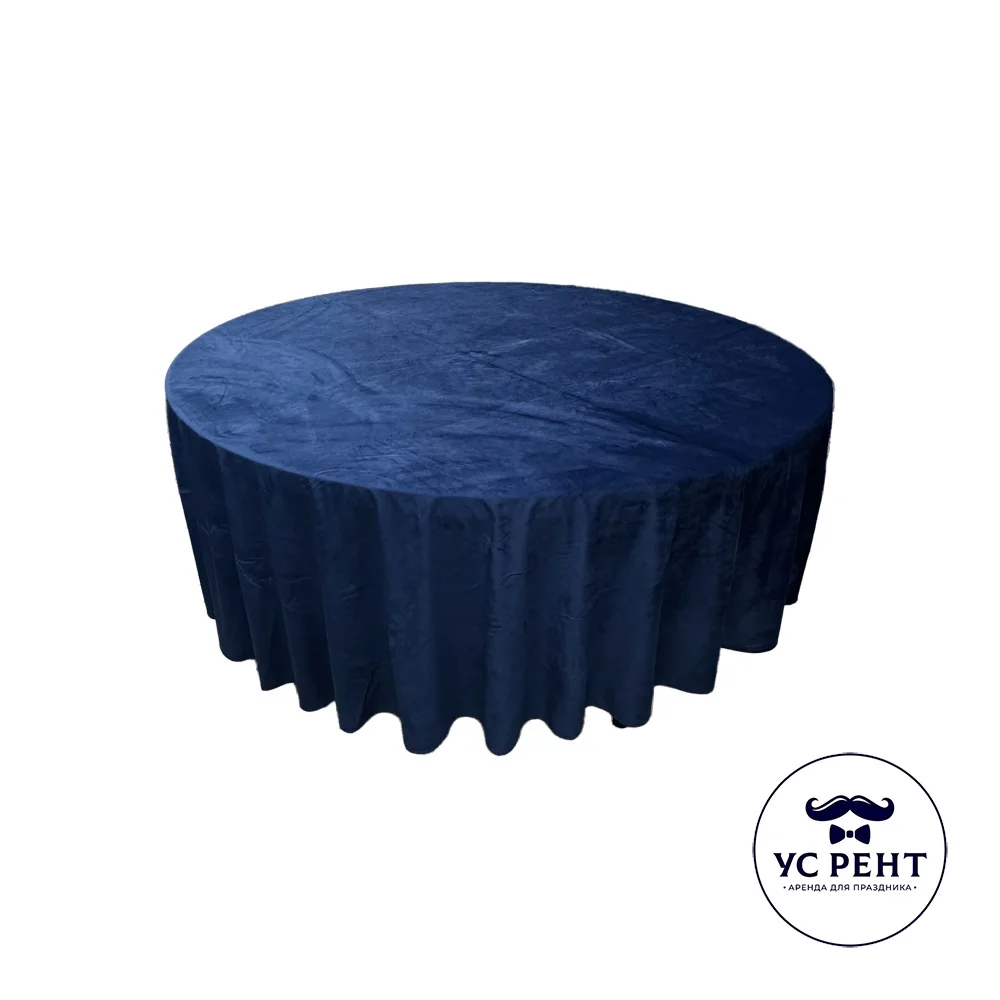 Коктейльный стол 110х80 + Скатерть круглая 3 м (СИНИЙ) бархат